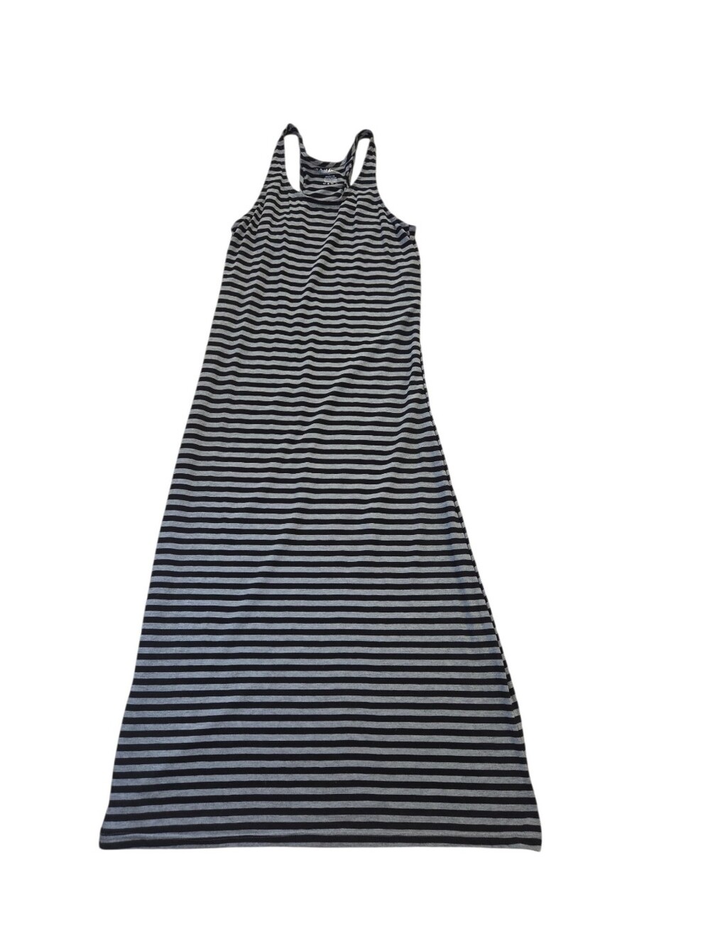Just Love gray/black razorback sleeveless striped maxi dress, L. EUC.